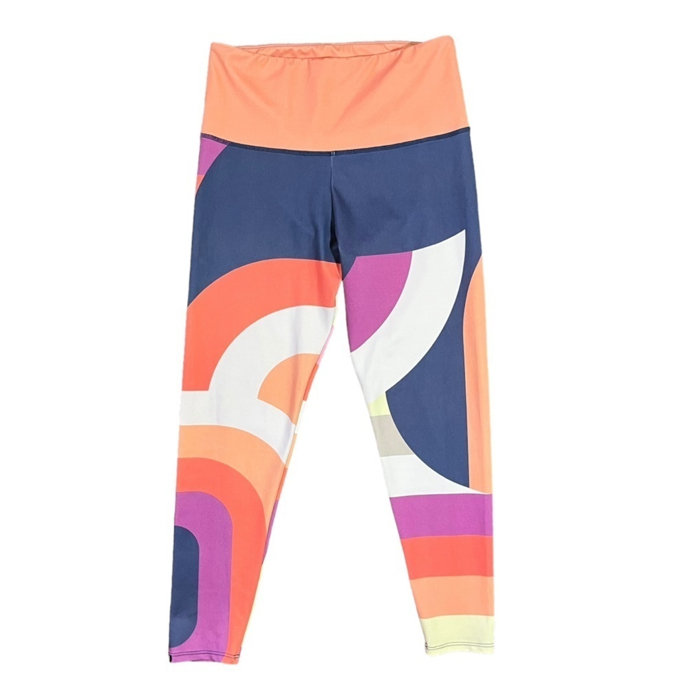 Onzie colorful abstract peach blue pink high rise leggings size L